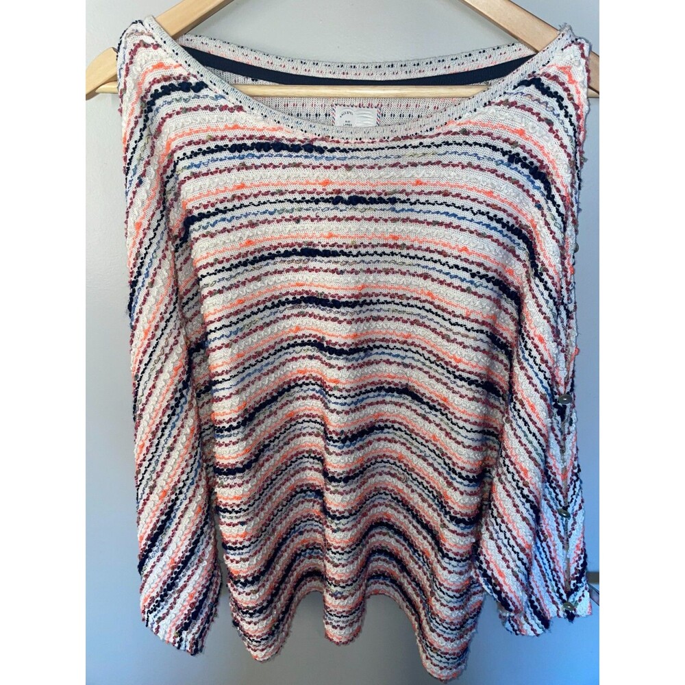 Anthropologie Postage Stamp Women's Pullover L Knit Stripe Cold Shoulder Sweater